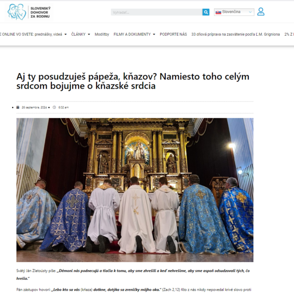 Reakcia na Slovenský dohovor za rodinu a ich článok – je možné súdiť a posudzovať kňazov?